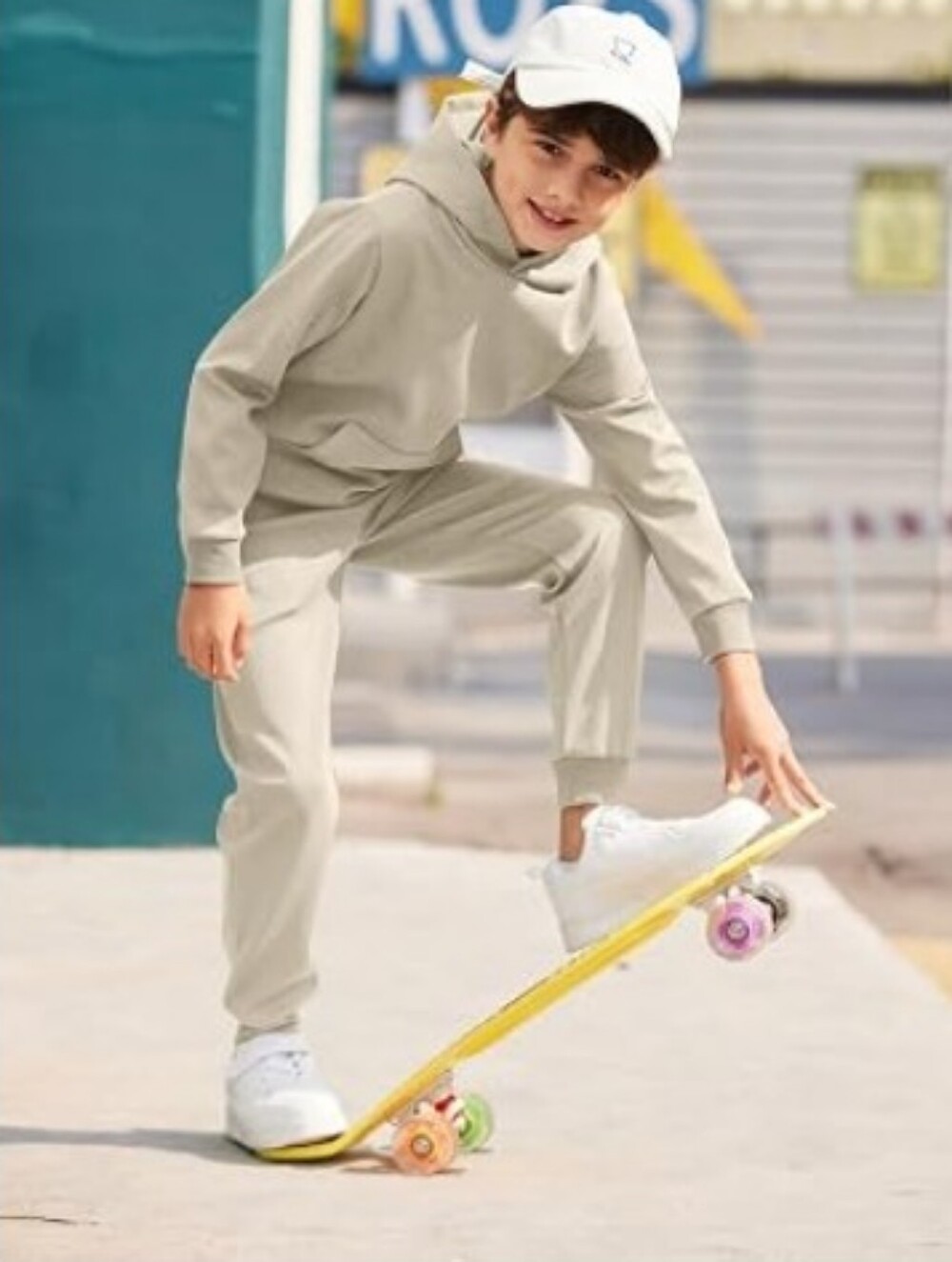 Boys Athletic Sweatsuit Pullover Hoodie Sweatshirt and Joggers Set Beige